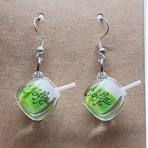 Handmade Green Tea Latte Miniature Coffee Cup Drop Earrings 1.5"